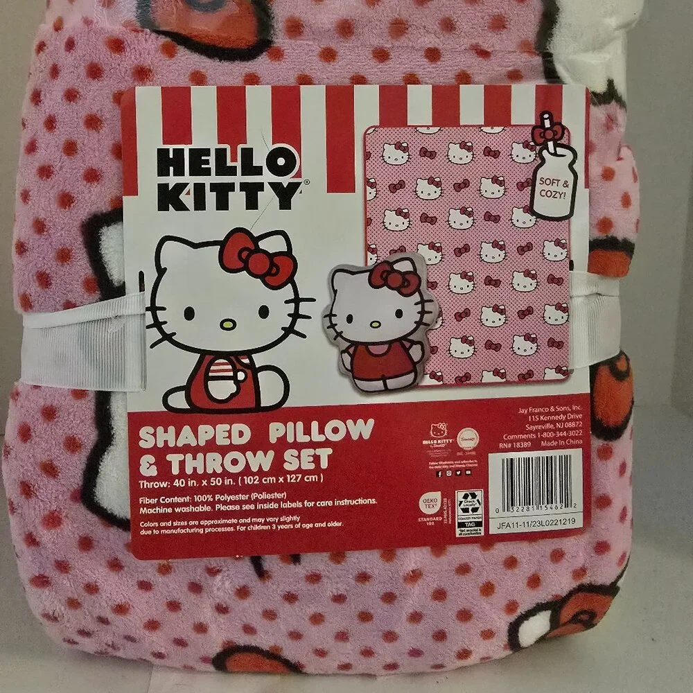Hello Kitty Plush Pillow & Throw Blanket Set Sanrio Red Bow NWT Bedroom Gift